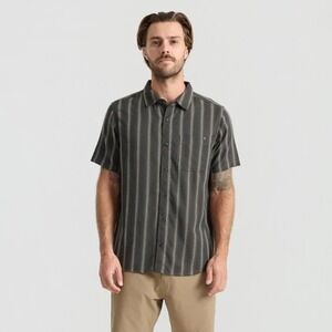 Roark Crosswinds Shirt Mens XXL Charcoal Grey Striped Short Sleeve Button Down